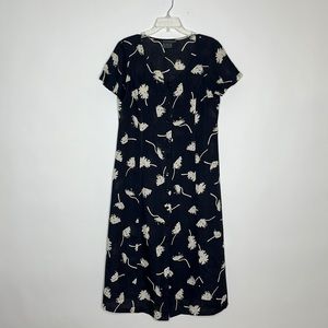 COUNTRY ROAD Navy Linen Dandelion‎ Floral Print Button Down Maxi Dress Sz 12